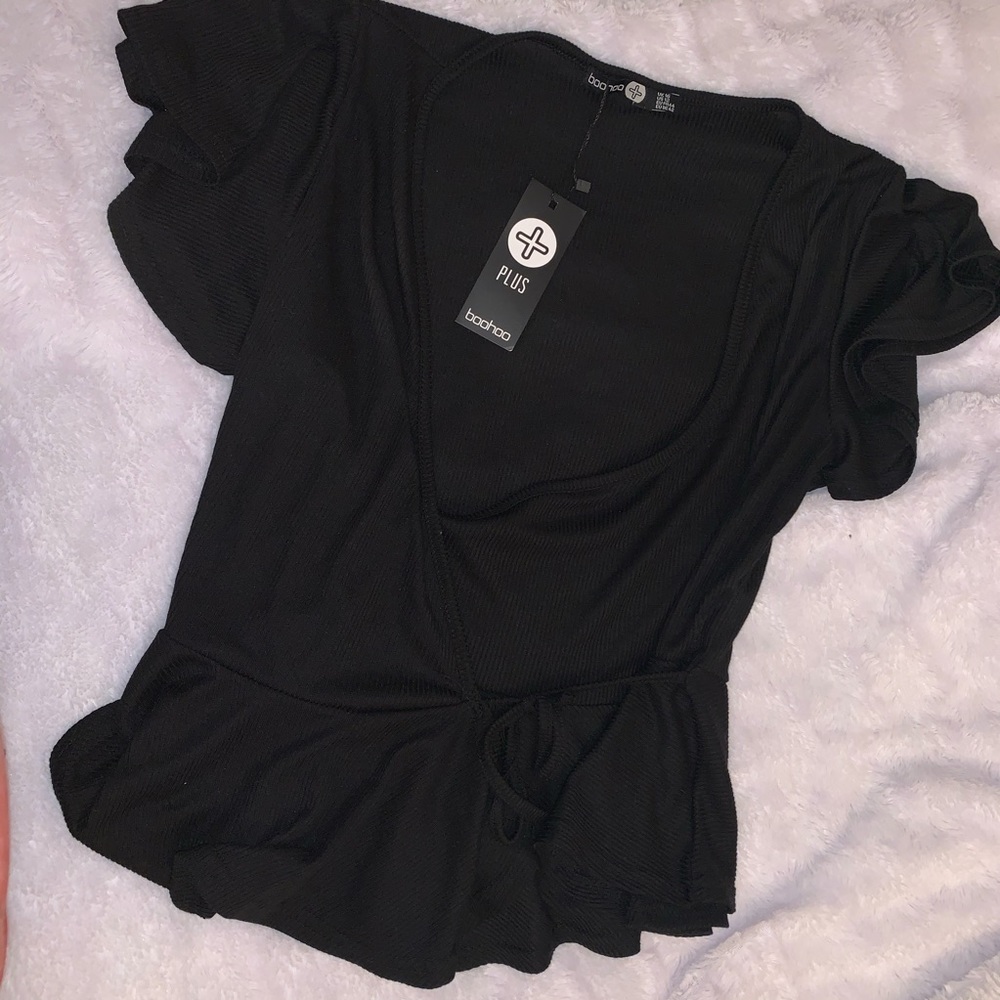 🌙🖤 Black Ribbed Wrap Peplum Boohoo Top🖤✨